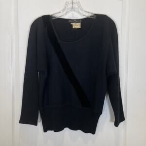 Salvatore Ferragamo Vintage Sweater 80's Angora Wool Velvet‎ Black Asymmetric S